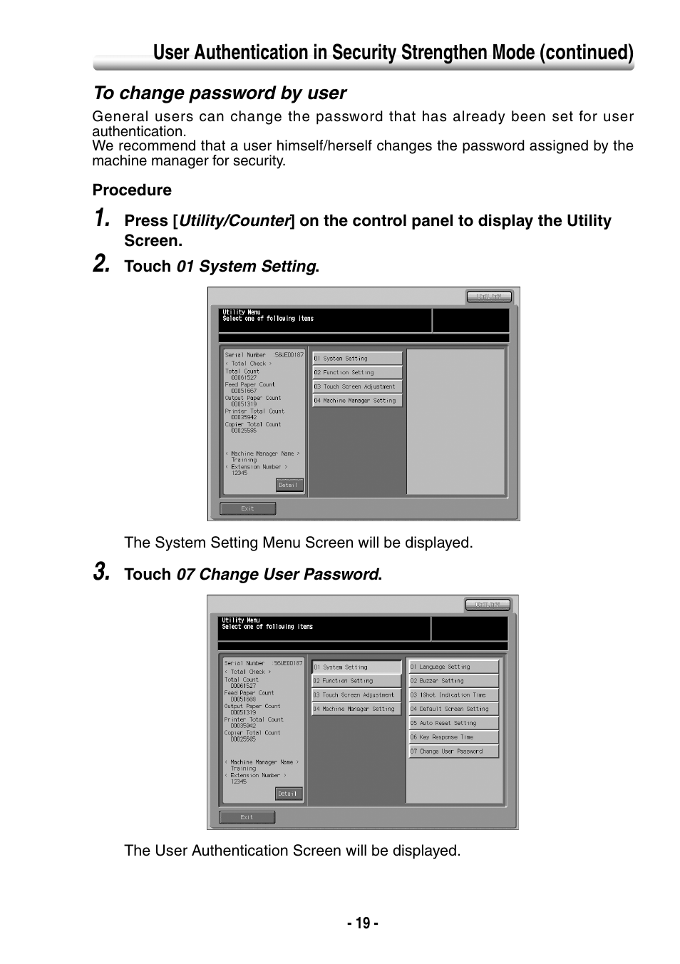 To change password by user | Konica Minolta bizhub PRO 1050eP User Manual | Page 27 / 48