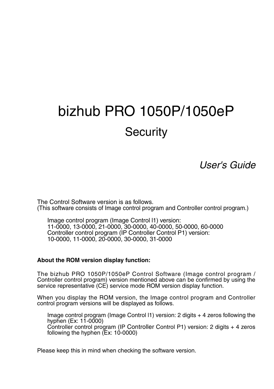 Security, User's guide | Konica Minolta bizhub PRO 1050eP User Manual | Page 3 / 48