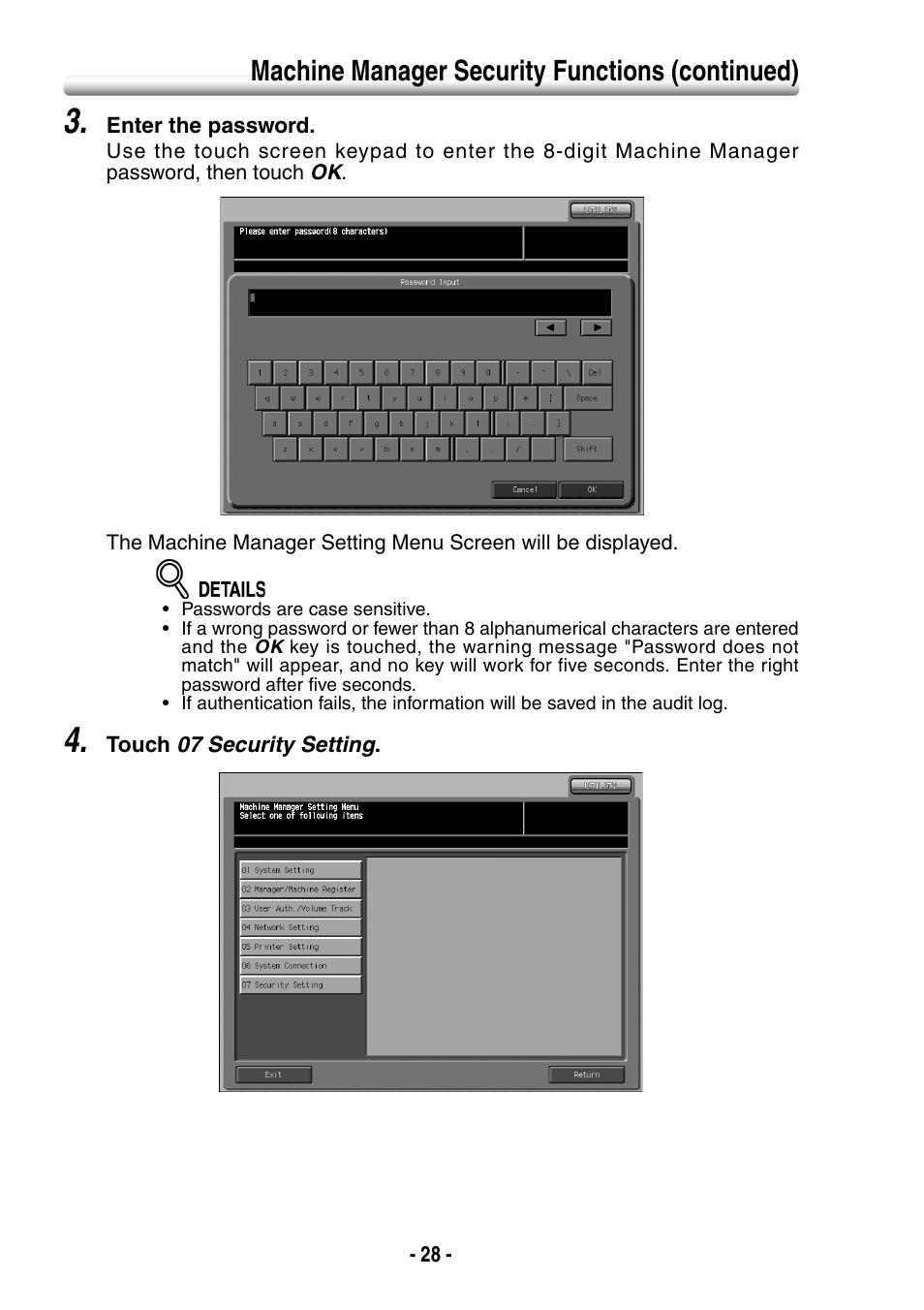 Machine manager security functions (continued) | Konica Minolta bizhub PRO 1050eP User Manual | Page 36 / 48