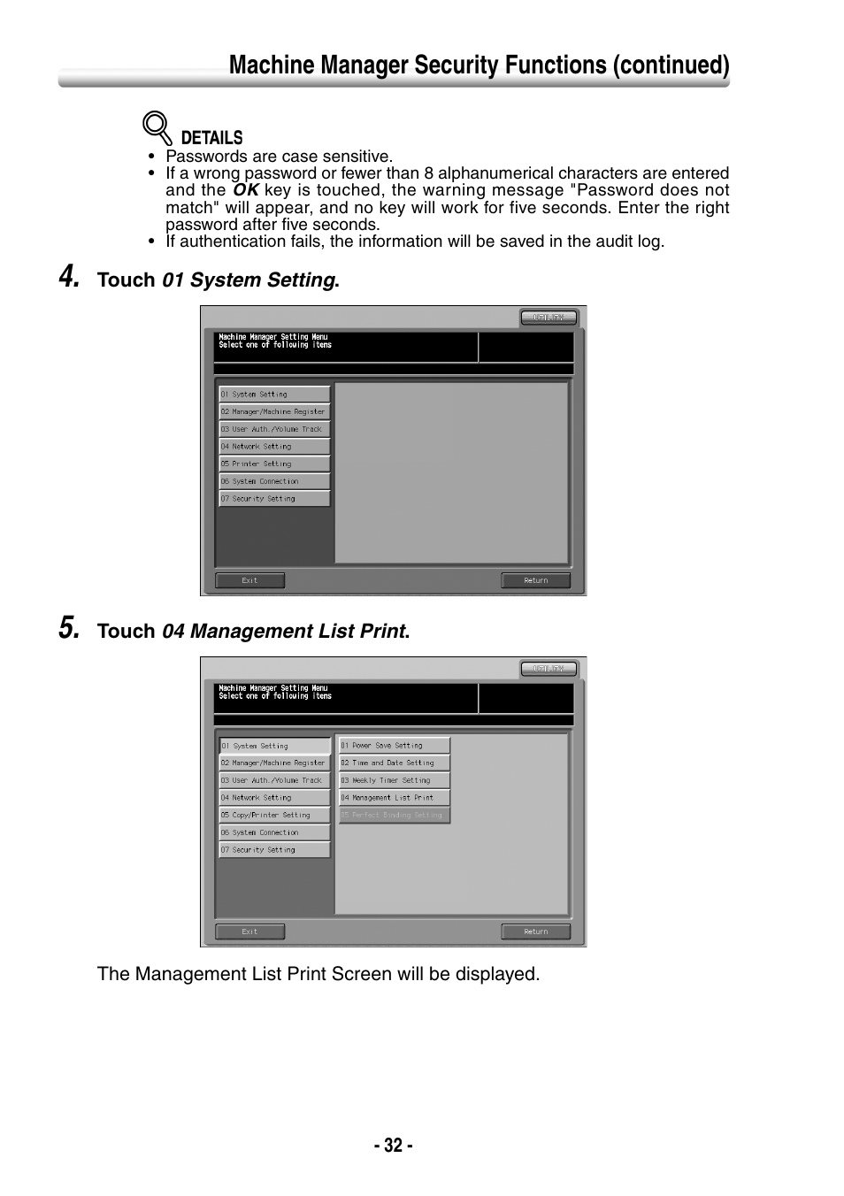 Machine manager security functions (continued) | Konica Minolta bizhub PRO 1050eP User Manual | Page 40 / 48