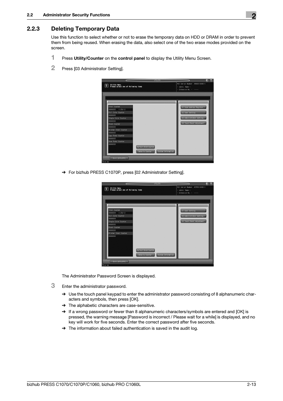 3 deleting temporary data, Deleting temporary data -13 | Konica Minolta bizhub PRESS C1060 User Manual | Page 21 / 68