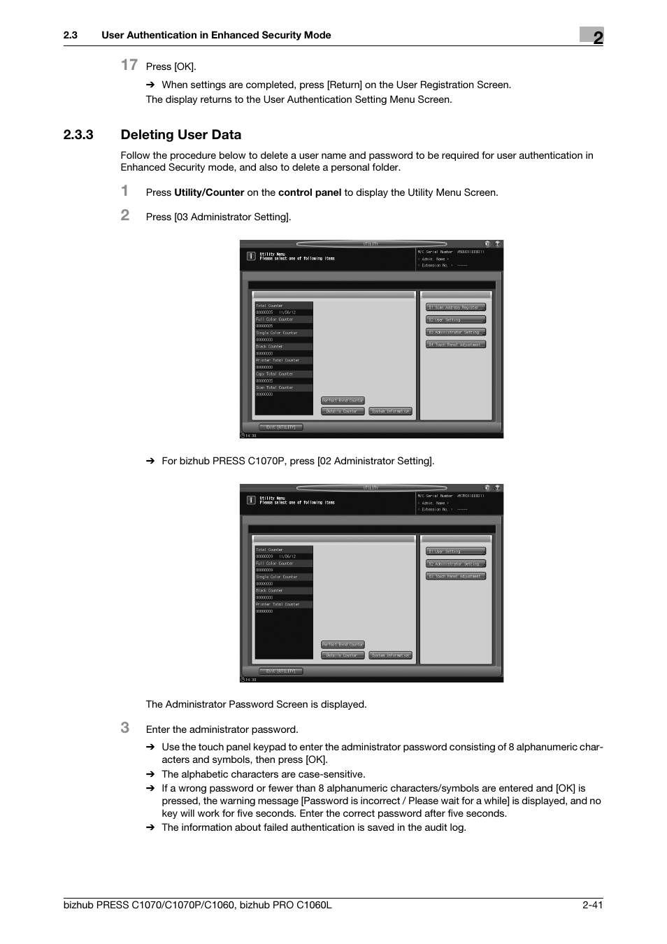 3 deleting user data, Deleting user data -41 | Konica Minolta bizhub PRESS C1060 User Manual | Page 49 / 68