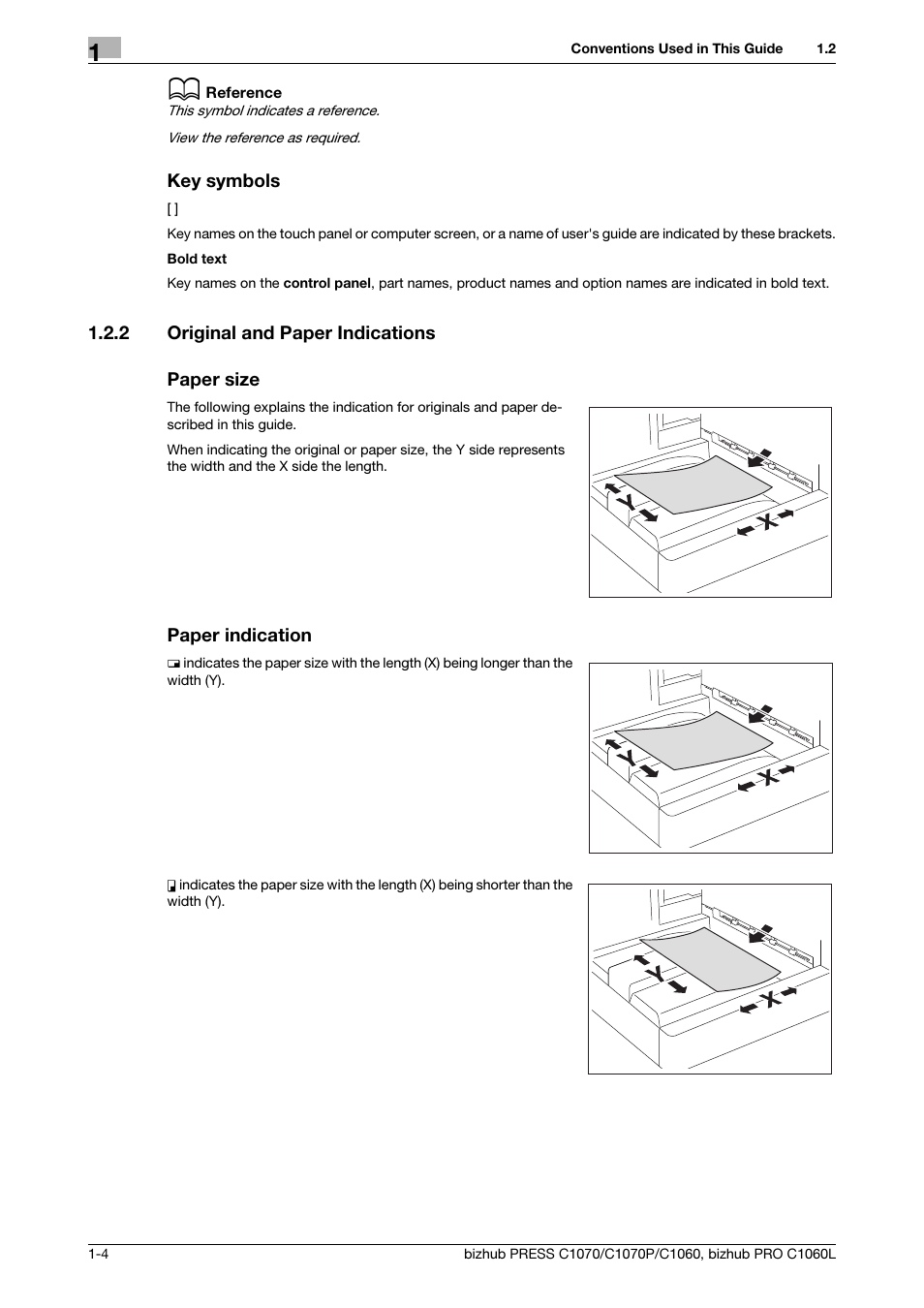 2 original and paper indications, Original and paper indications -4 | Konica Minolta bizhub PRESS C1060 User Manual | Page 8 / 68