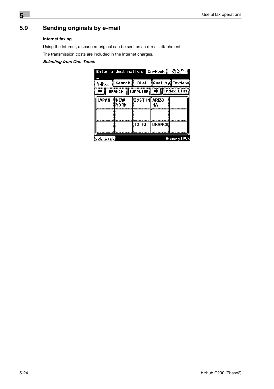 9 sending originals by e-mail, Internet faxing, Sending originals by e-mail -24 | Konica Minolta bizhub C200 User Manual | Page 126 / 204