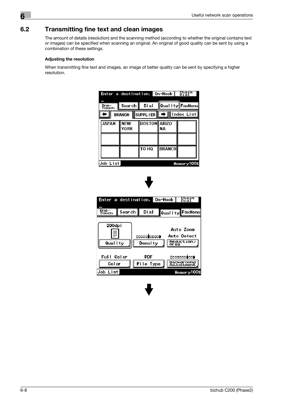 2 transmitting fine text and clean images, Adjusting the resolution, Transmitting fine text and clean images -8 | Konica Minolta bizhub C200 User Manual | Page 144 / 204