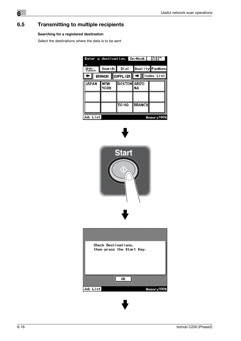 5 transmitting to multiple recipients, Searching for a registered destination, Transmitting to multiple recipients -16 | Konica Minolta bizhub C200 User Manual | Page 152 / 204