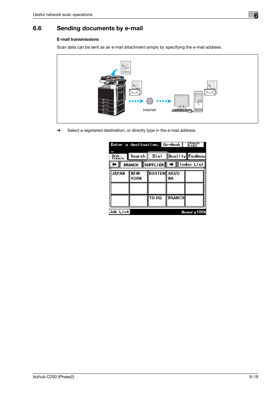 6 sending documents by e-mail, E-mail transmissions, Sending documents by e-mail -19 | Konica Minolta bizhub C200 User Manual | Page 155 / 204