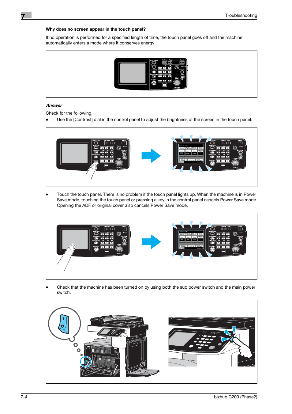 Why does no screen appear in the touch panel | Konica Minolta bizhub C200 User Manual | Page 164 / 204