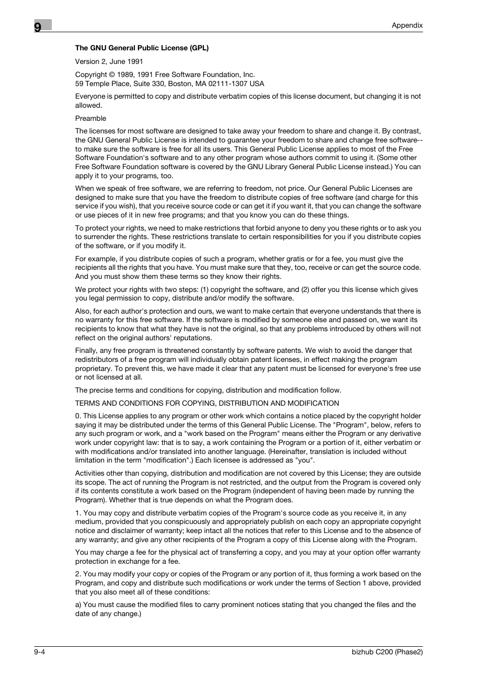 The gnu general public license (gpl) | Konica Minolta bizhub C200 User Manual | Page 178 / 204