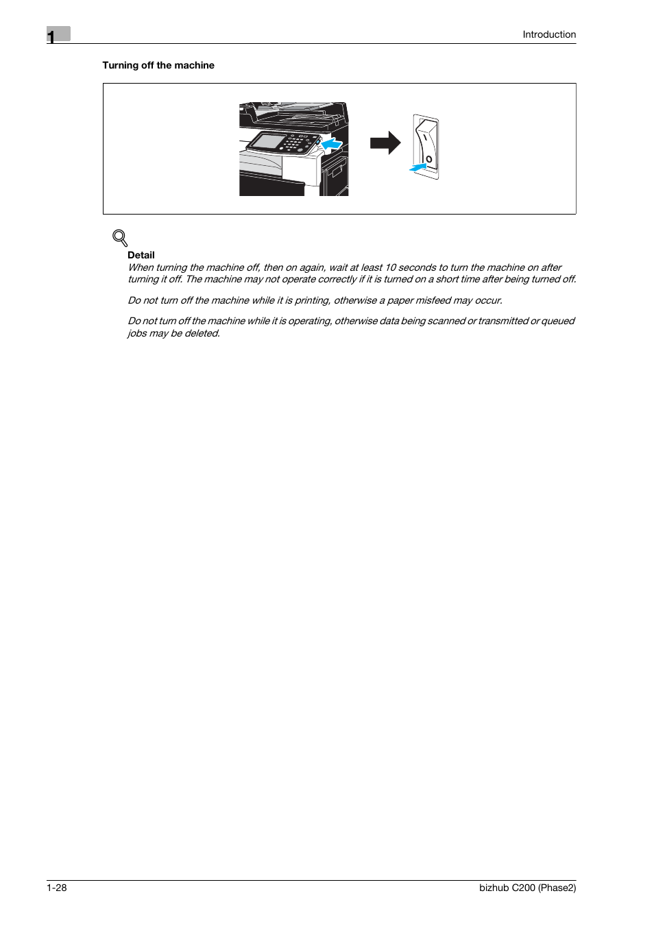 Turning off the machine | Konica Minolta bizhub C200 User Manual | Page 32 / 204