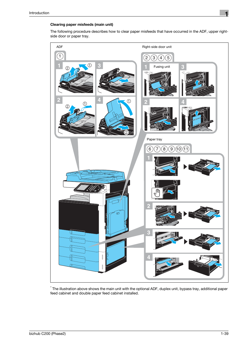 Clearing paper misfeeds (main unit) | Konica Minolta bizhub C200 User Manual | Page 43 / 204