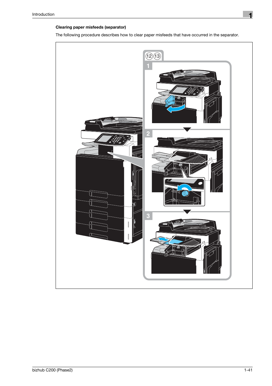 Clearing paper misfeeds (separator) | Konica Minolta bizhub C200 User Manual | Page 45 / 204