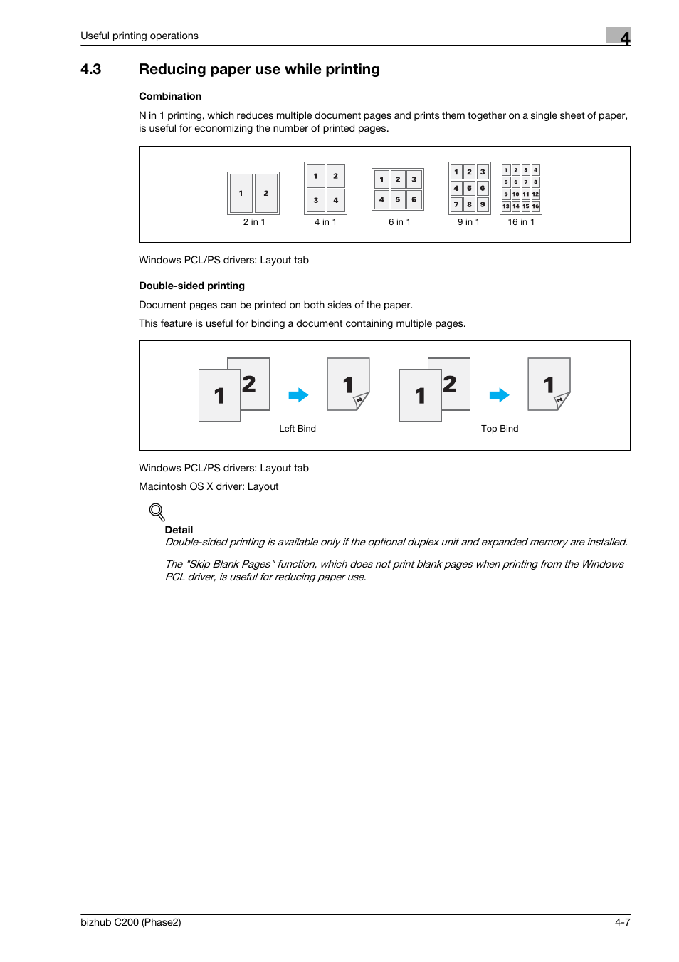 3 reducing paper use while printing, Combination, Double-sided printing | Reducing paper use while printing -7 | Konica Minolta bizhub C200 User Manual | Page 97 / 204