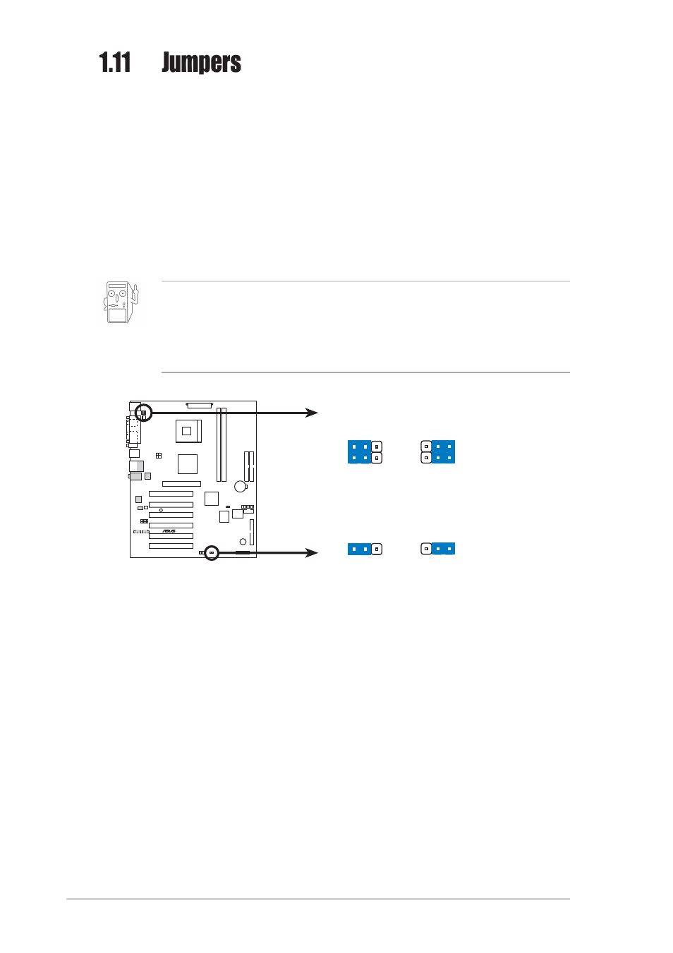 11 jumpers, 14 chapter 1: product introduction | Asus P4S-X User Manual | Page 24 / 64