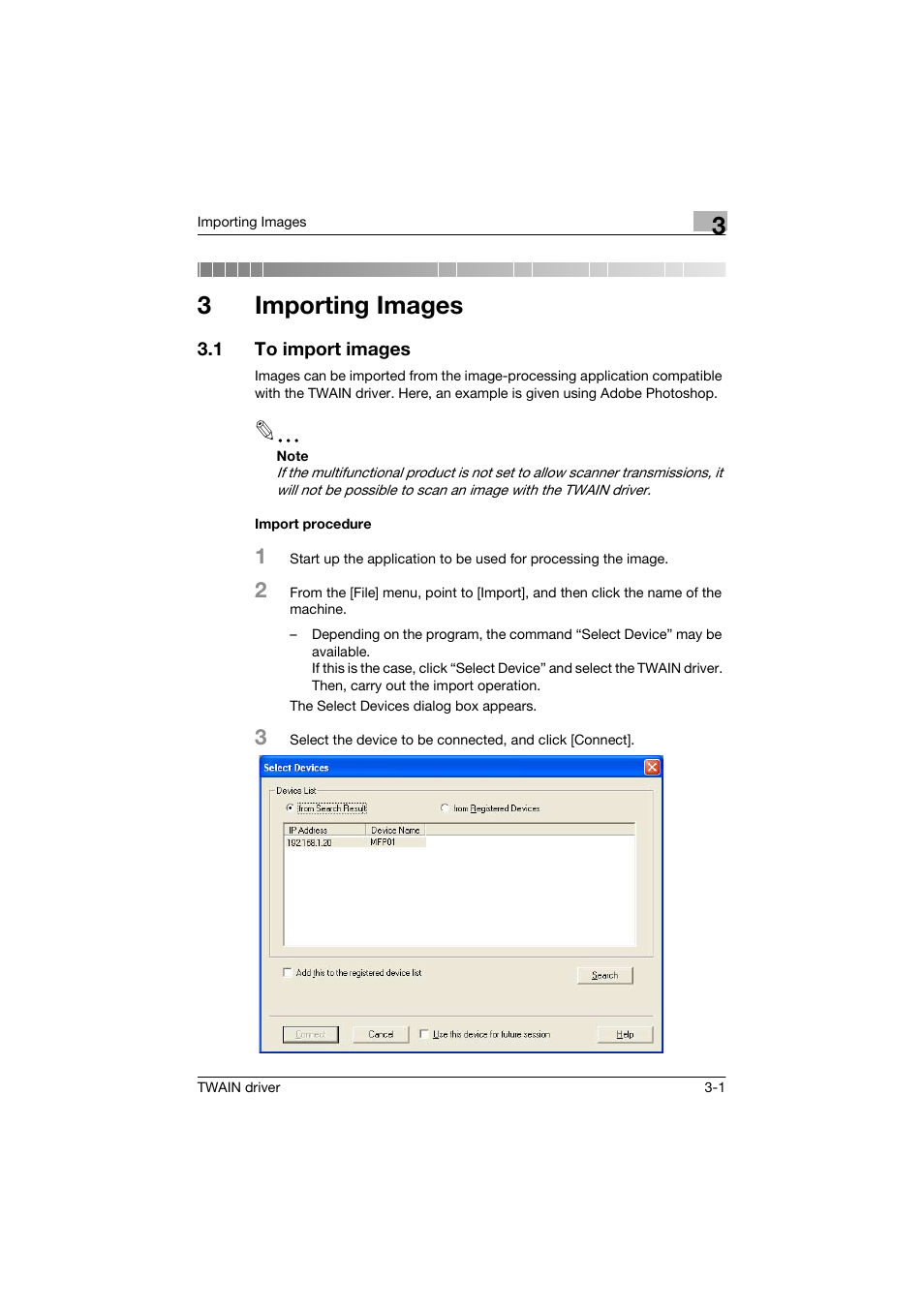 3 importing images, 1 to import images, Import procedure | Importing images, To import images -1, Import procedure -1, 3importing images | Konica Minolta bizhub C250 User Manual | Page 12 / 36