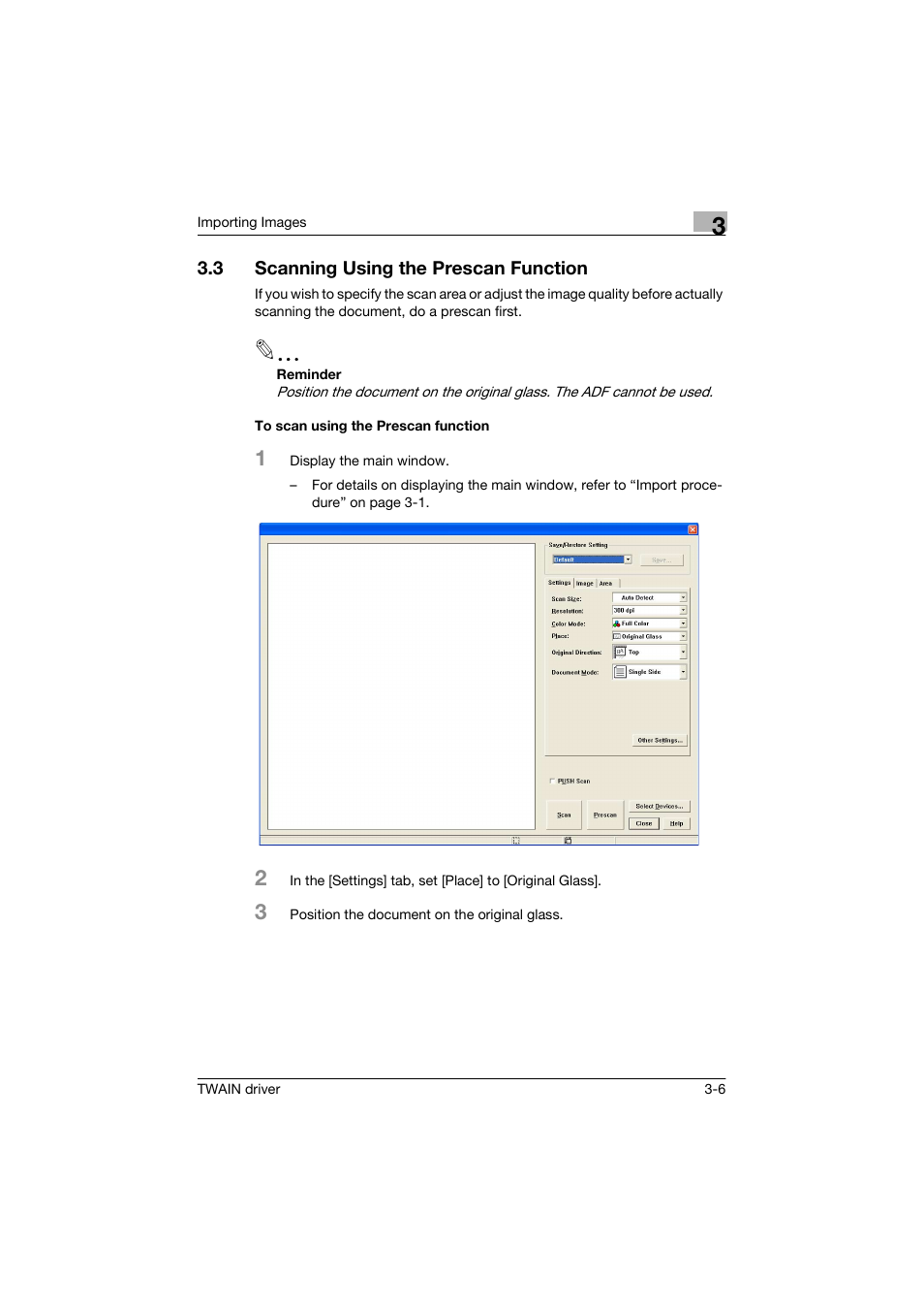 3 scanning using the prescan function, To scan using the prescan function, Scanning using the prescan function -6 | To scan using the prescan function -6 | Konica Minolta bizhub C250 User Manual | Page 17 / 36