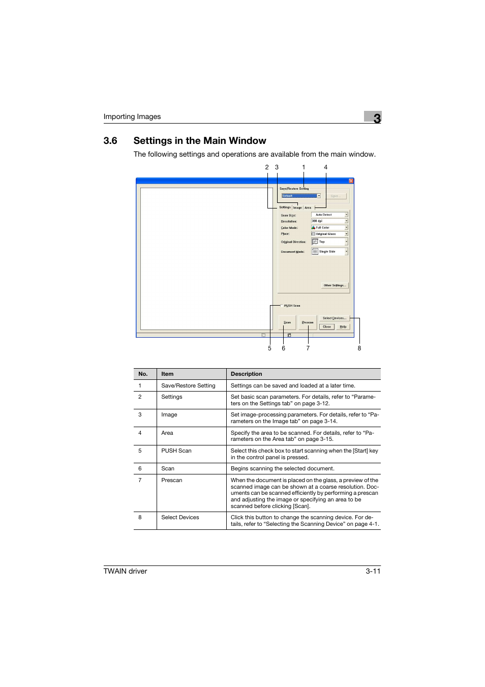 6 settings in the main window, Settings in the main window -11 | Konica Minolta bizhub C250 User Manual | Page 22 / 36