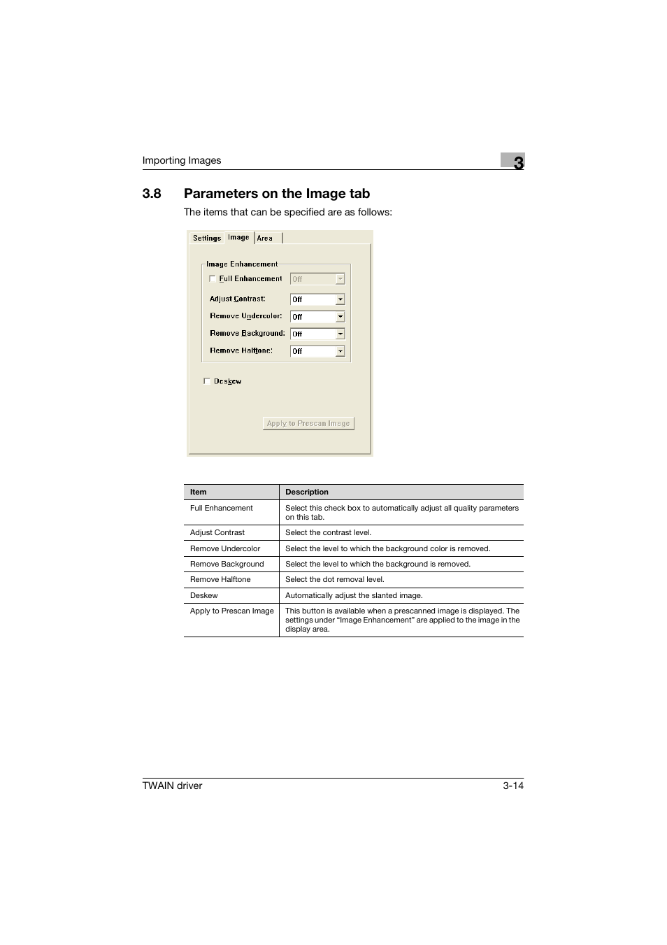 8 parameters on the image tab, Parameters on the image tab -14 | Konica Minolta bizhub C250 User Manual | Page 25 / 36