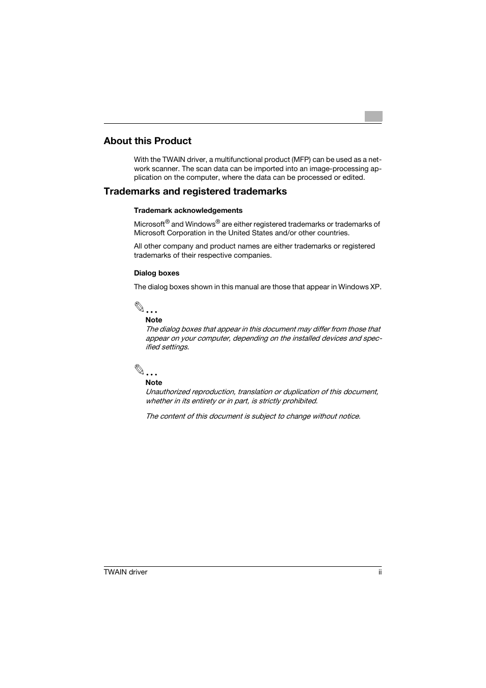 About this product, Trademarks and registered trademarks | Konica Minolta bizhub C250 User Manual | Page 3 / 36