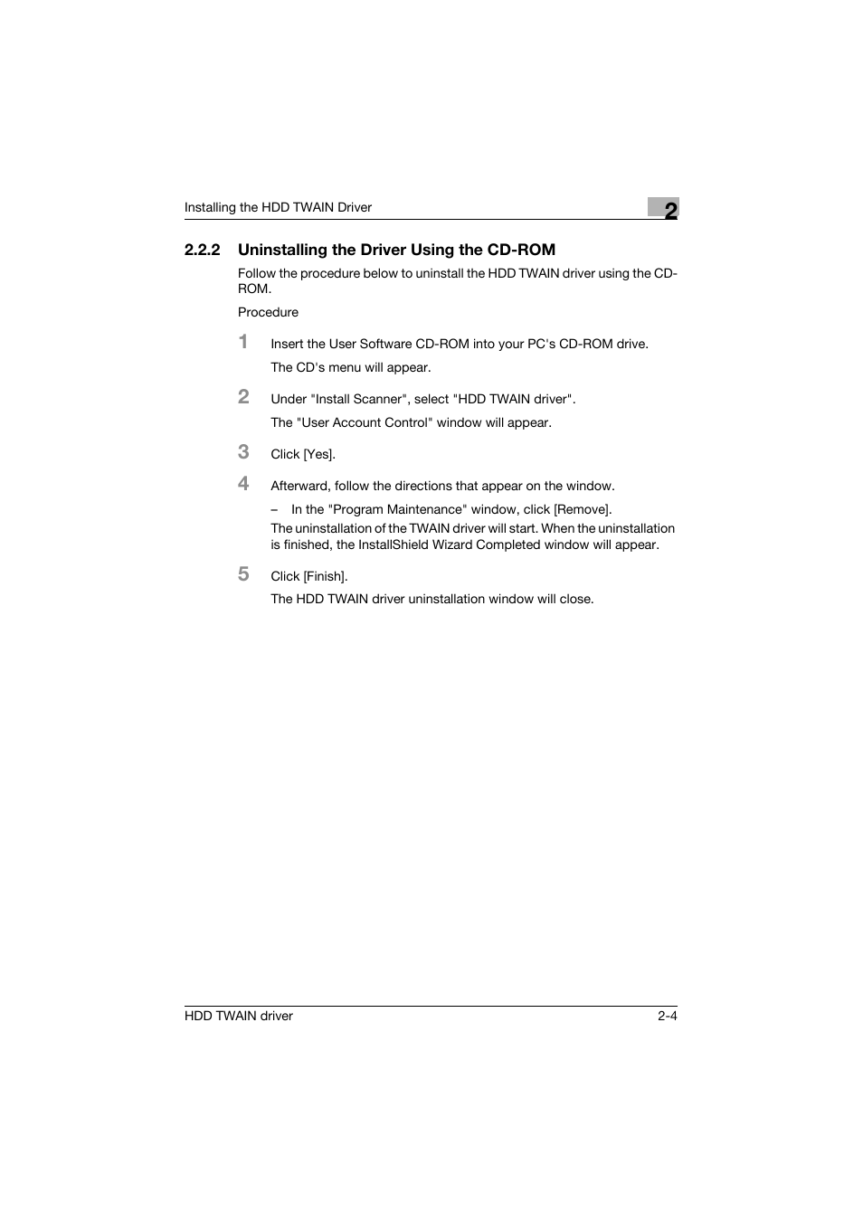 2 uninstalling the driver using the cd-rom, Uninstalling the driver using the cd-rom -4 | Konica Minolta bizhub C754 User Manual | Page 14 / 42