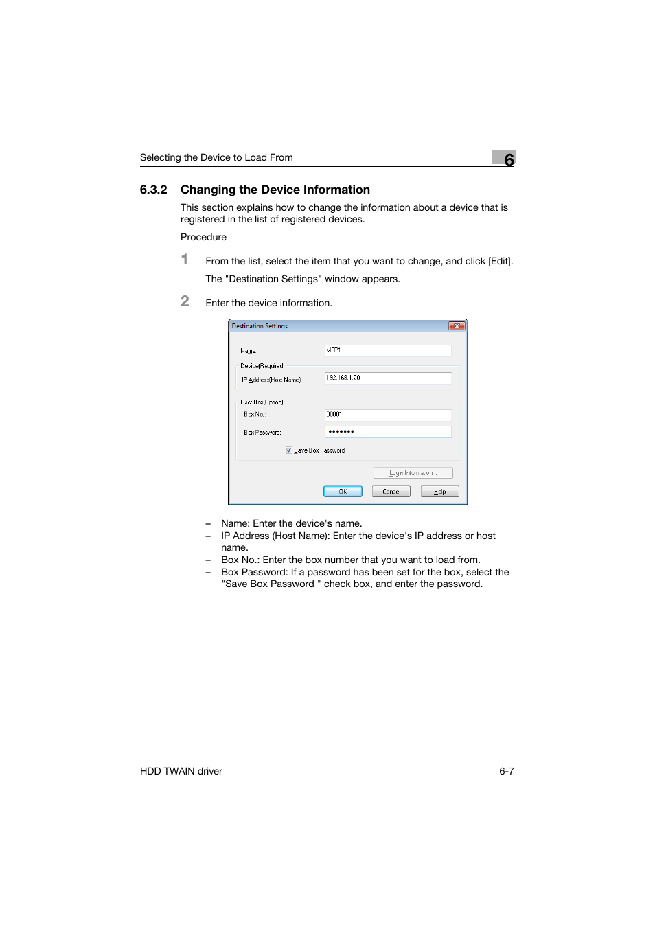 2 changing the device information, Changing the device information -7 | Konica Minolta bizhub C754 User Manual | Page 33 / 42