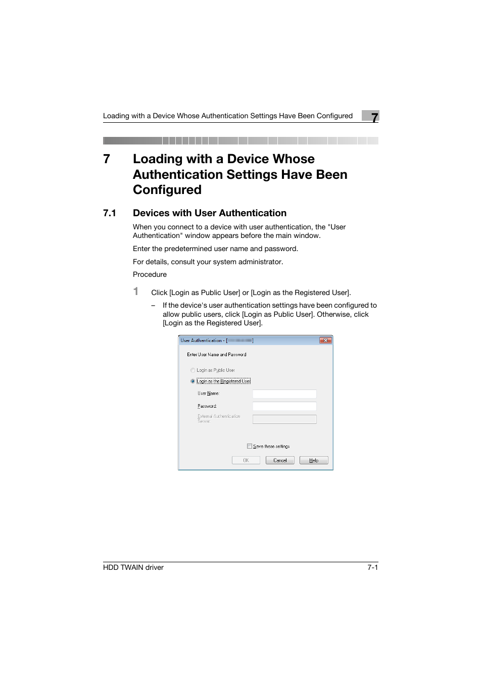 1 devices with user authentication, Devices with user authentication -1 | Konica Minolta bizhub C754 User Manual | Page 36 / 42