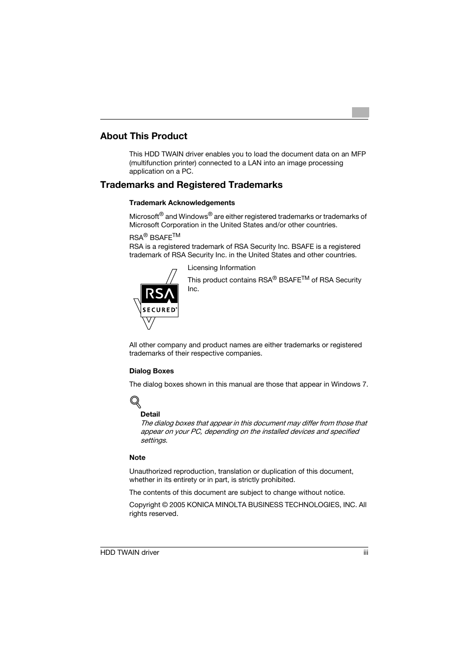 About this product, Trademarks and registered trademarks | Konica Minolta bizhub C754 User Manual | Page 4 / 42