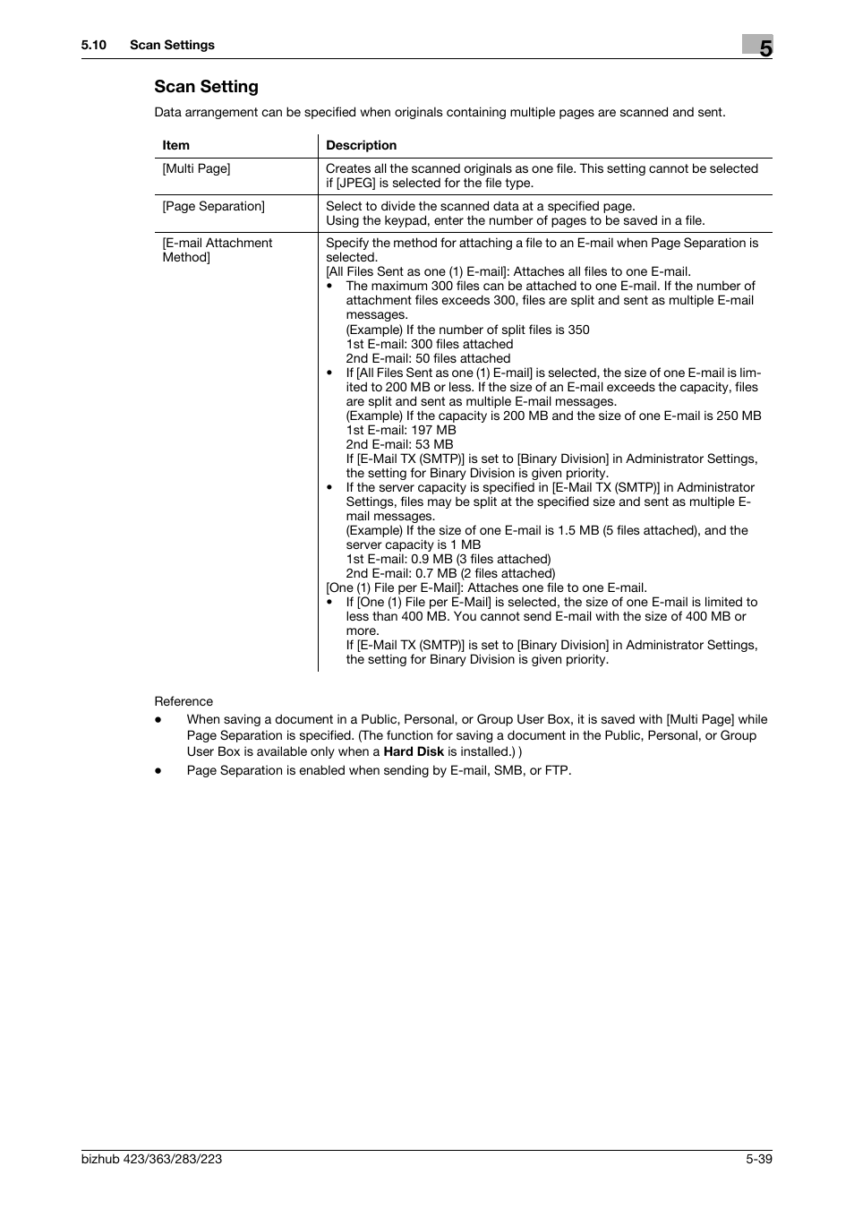 Scan setting, Scan setting -39, Scan setting] (p. 5-39) | Konica Minolta BIZHUB 223 User Manual | Page 100 / 319