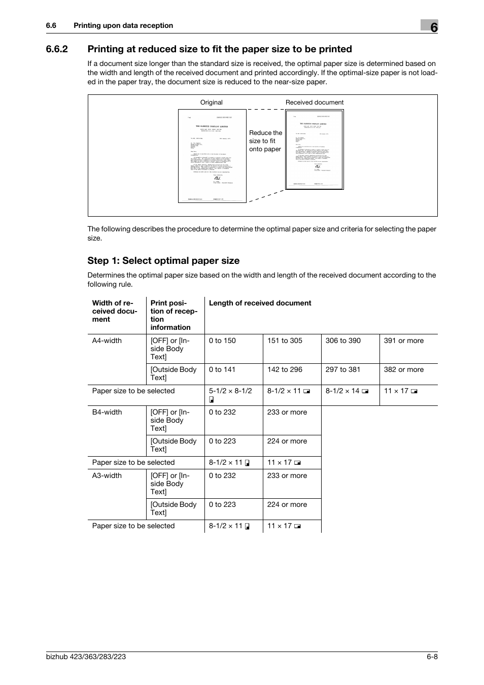 Step 1: select optimal paper size | Konica Minolta BIZHUB 223 User Manual | Page 137 / 319