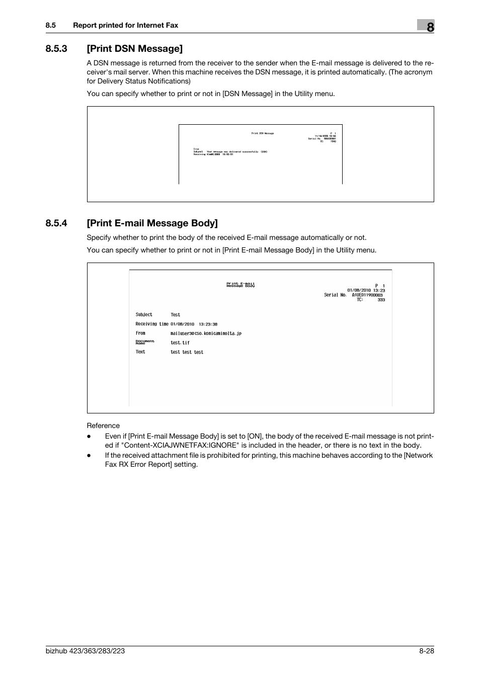 3 [print dsn message, 4 [print e-mail message body, Print dsn message] -28 | Print e-mail message body] -28 | Konica Minolta BIZHUB 223 User Manual | Page 183 / 319