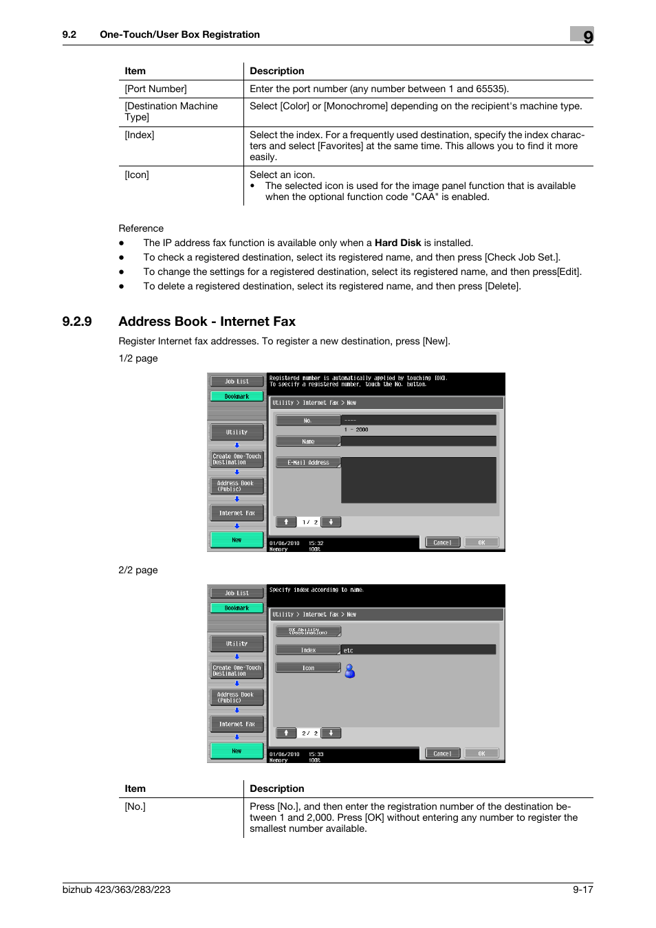 9 address book - internet fax, Address book - internet fax -17, P. 9-17) | Konica Minolta BIZHUB 223 User Manual | Page 202 / 319