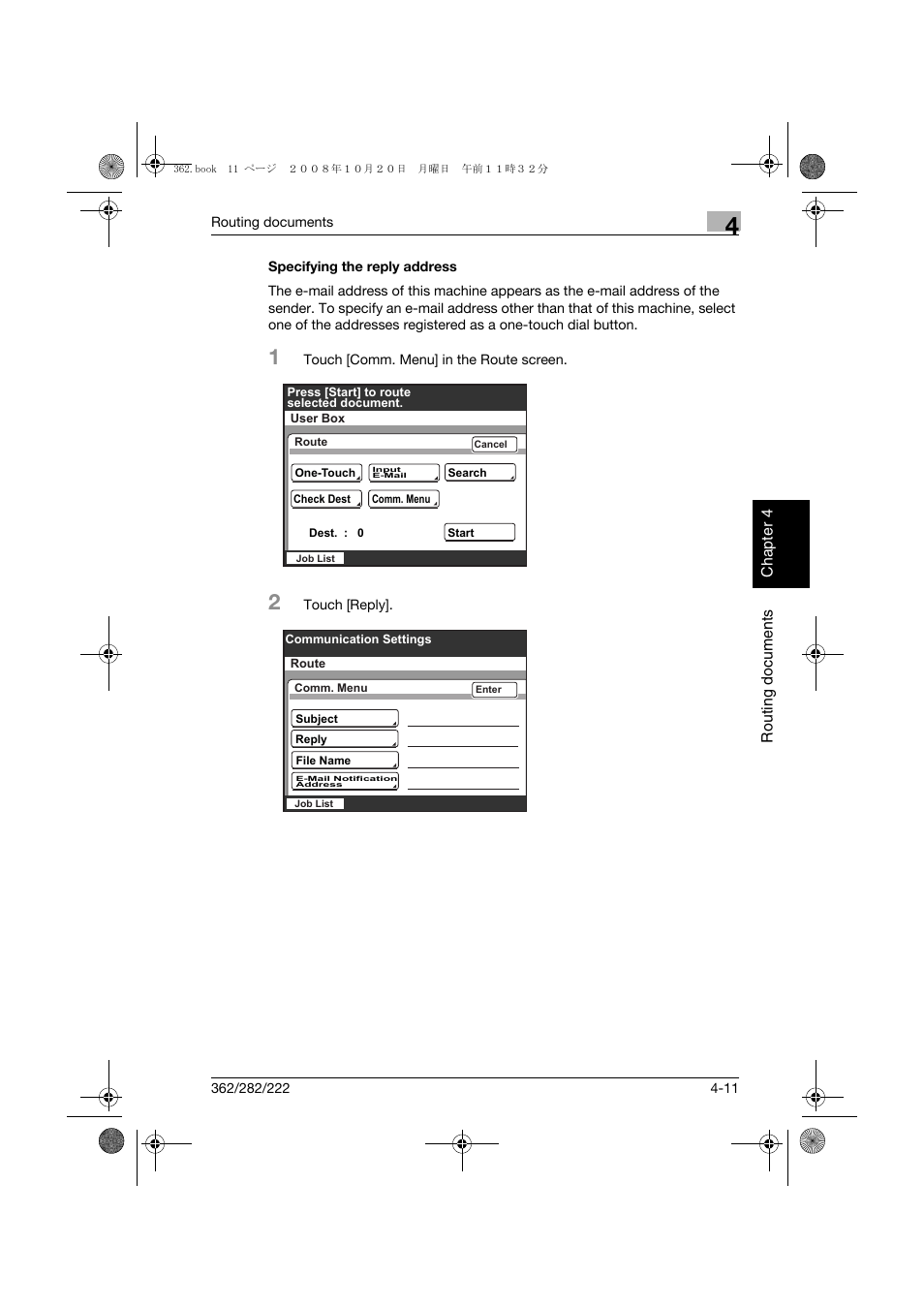 Specifying the reply address, Specifying the reply address -11 | Konica Minolta bizhub 282 User Manual | Page 102 / 204