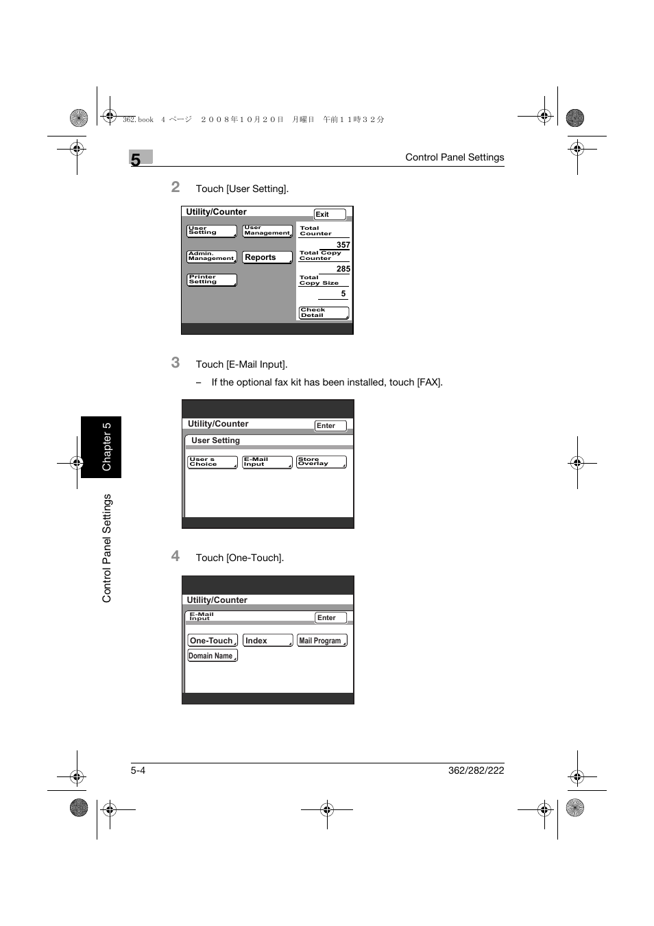 Control panel settings chap te r 5 | Konica Minolta bizhub 282 User Manual | Page 111 / 204