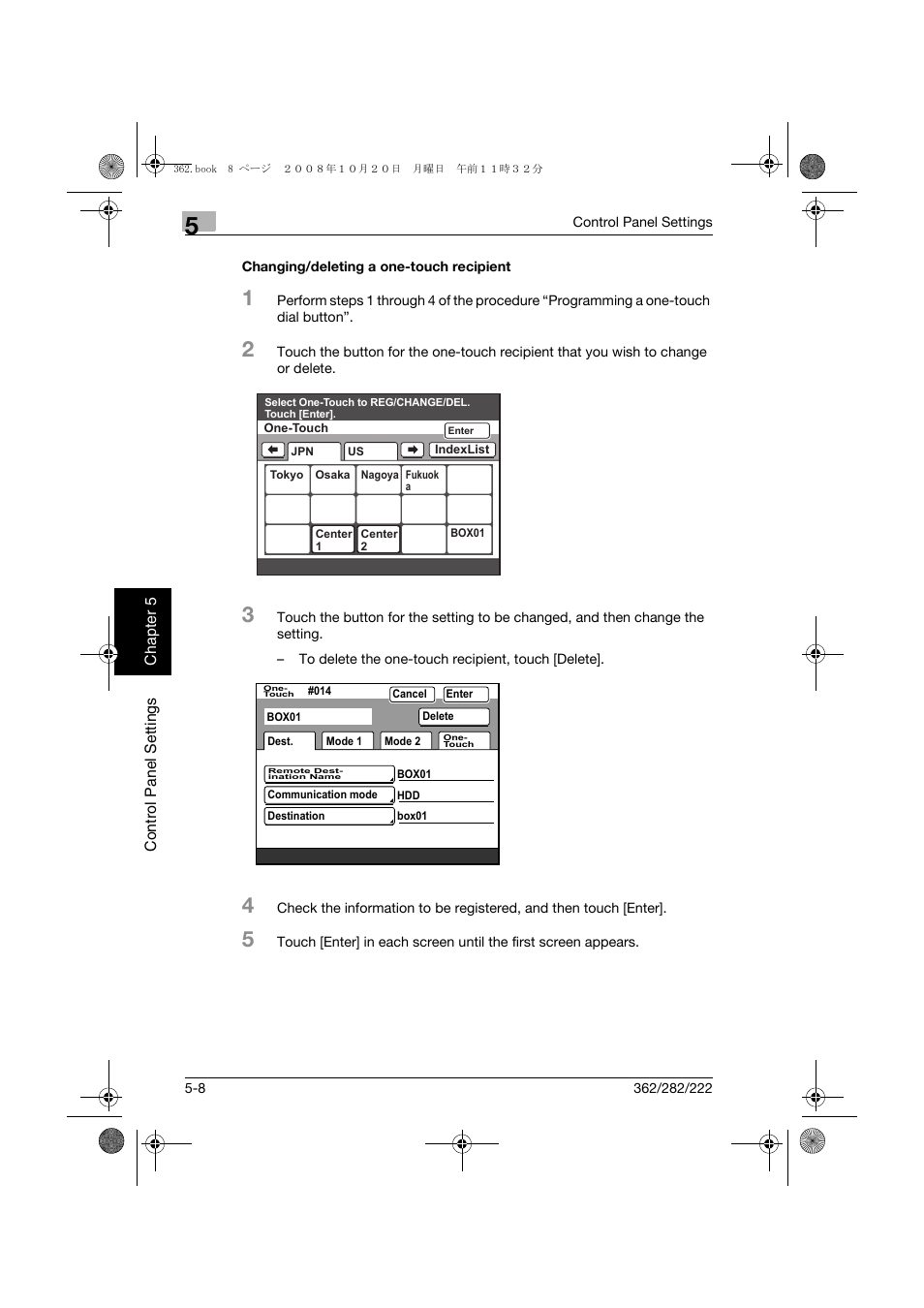 Changing/deleting a one-touch recipient, Changing/deleting a one-touch recipient -8 | Konica Minolta bizhub 282 User Manual | Page 115 / 204