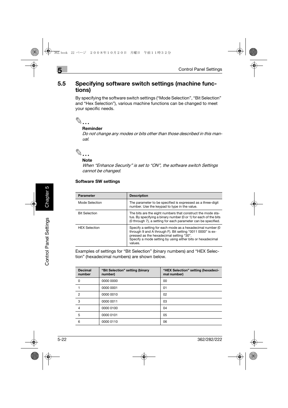 Software sw settings, Software sw settings -22 | Konica Minolta bizhub 282 User Manual | Page 129 / 204