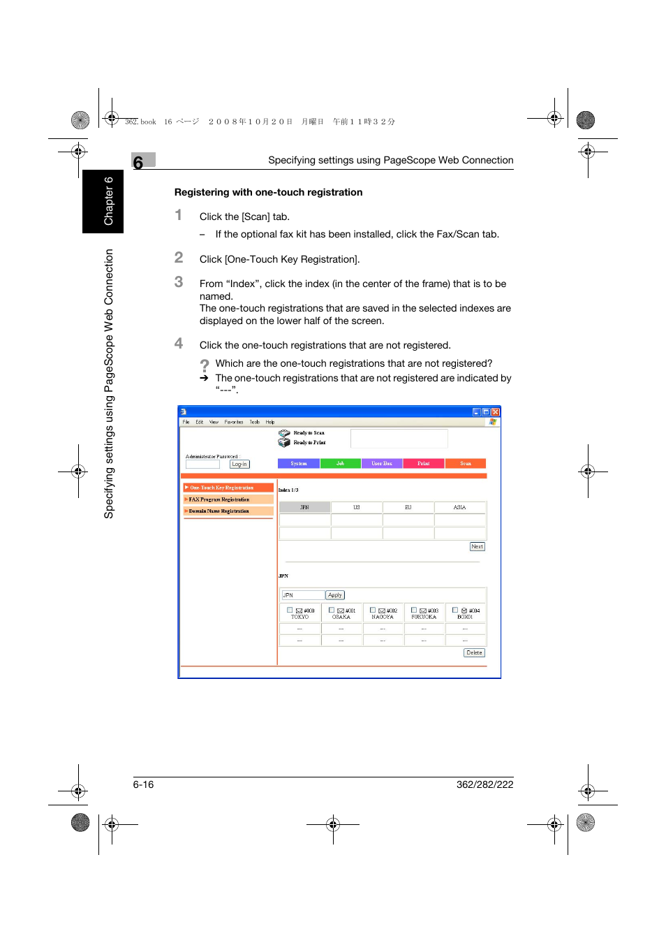 Registering with one-touch registration, Registering with one-touch registration -16 | Konica Minolta bizhub 282 User Manual | Page 157 / 204