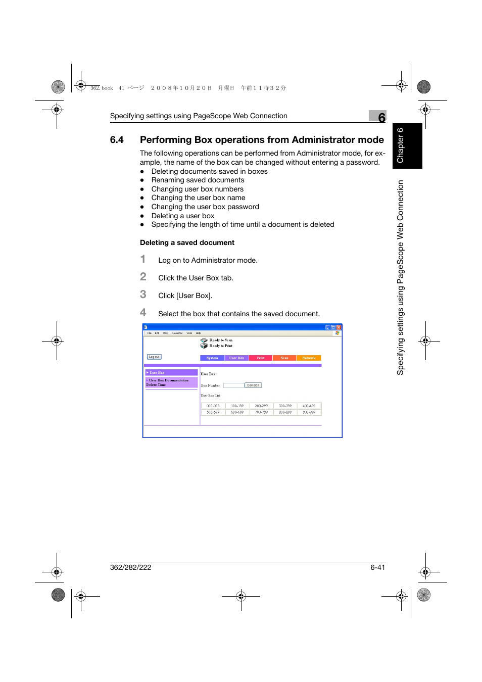 Deleting a saved document, Deleting a saved document -41 | Konica Minolta bizhub 282 User Manual | Page 182 / 204