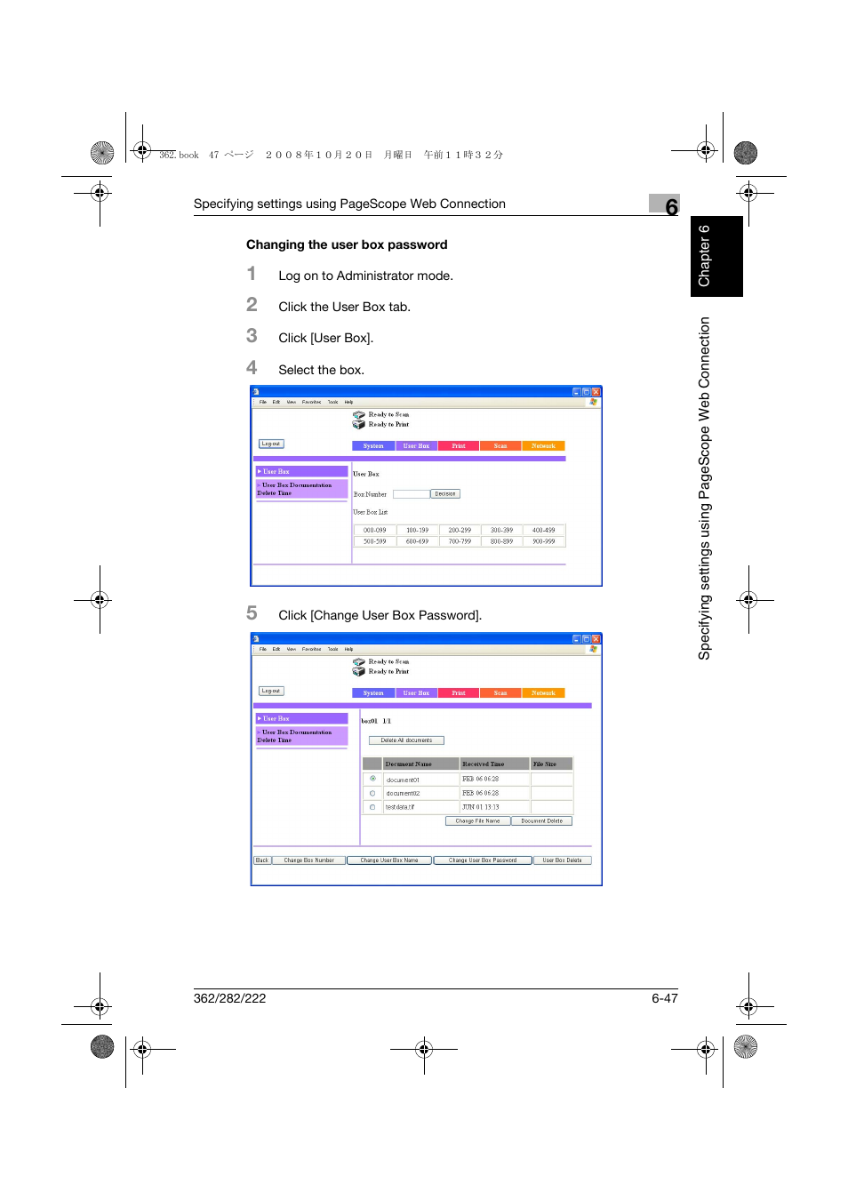 Changing the user box password, Changing the user box password -47 | Konica Minolta bizhub 282 User Manual | Page 188 / 204