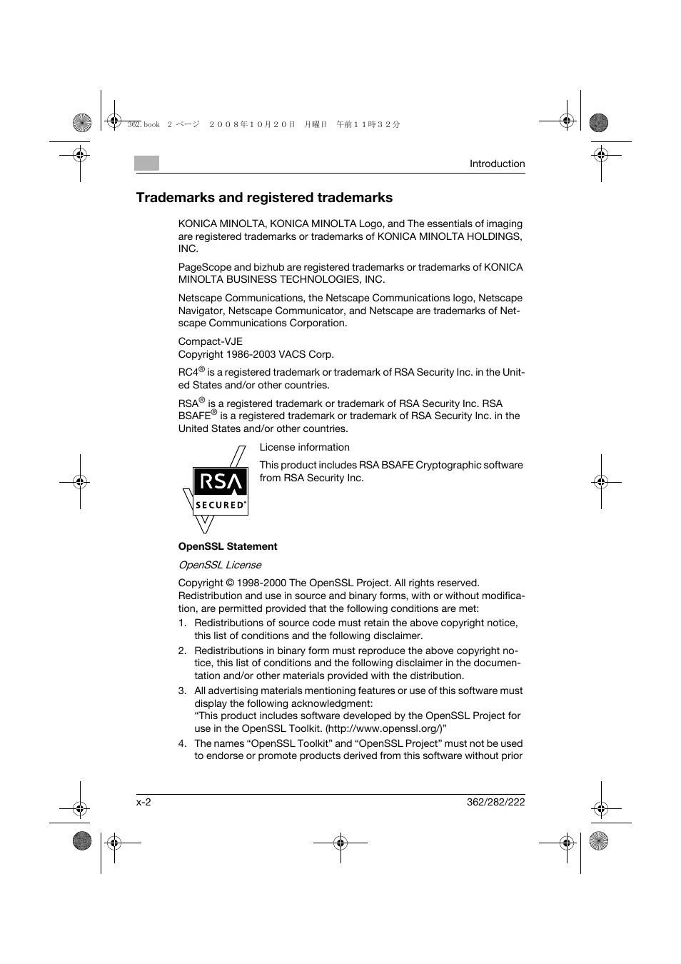 Trademarks and registered trademarks | Konica Minolta bizhub 282 User Manual | Page 3 / 204