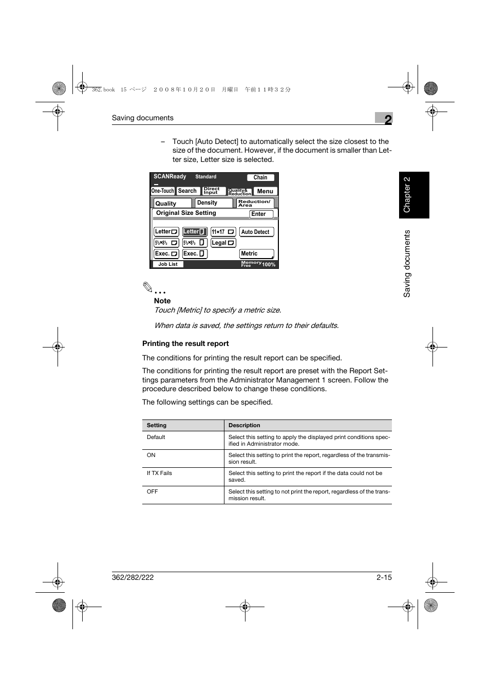 Printing the result report, Printing the result report -15, P. 2-15 | Konica Minolta bizhub 282 User Manual | Page 38 / 204