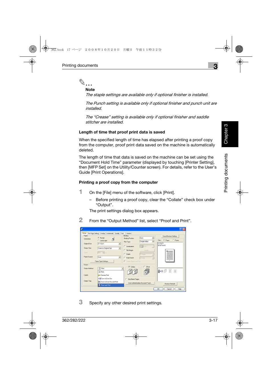 Length of time that proof print data is saved, Printing a proof copy from the computer | Konica Minolta bizhub 282 User Manual | Page 70 / 204