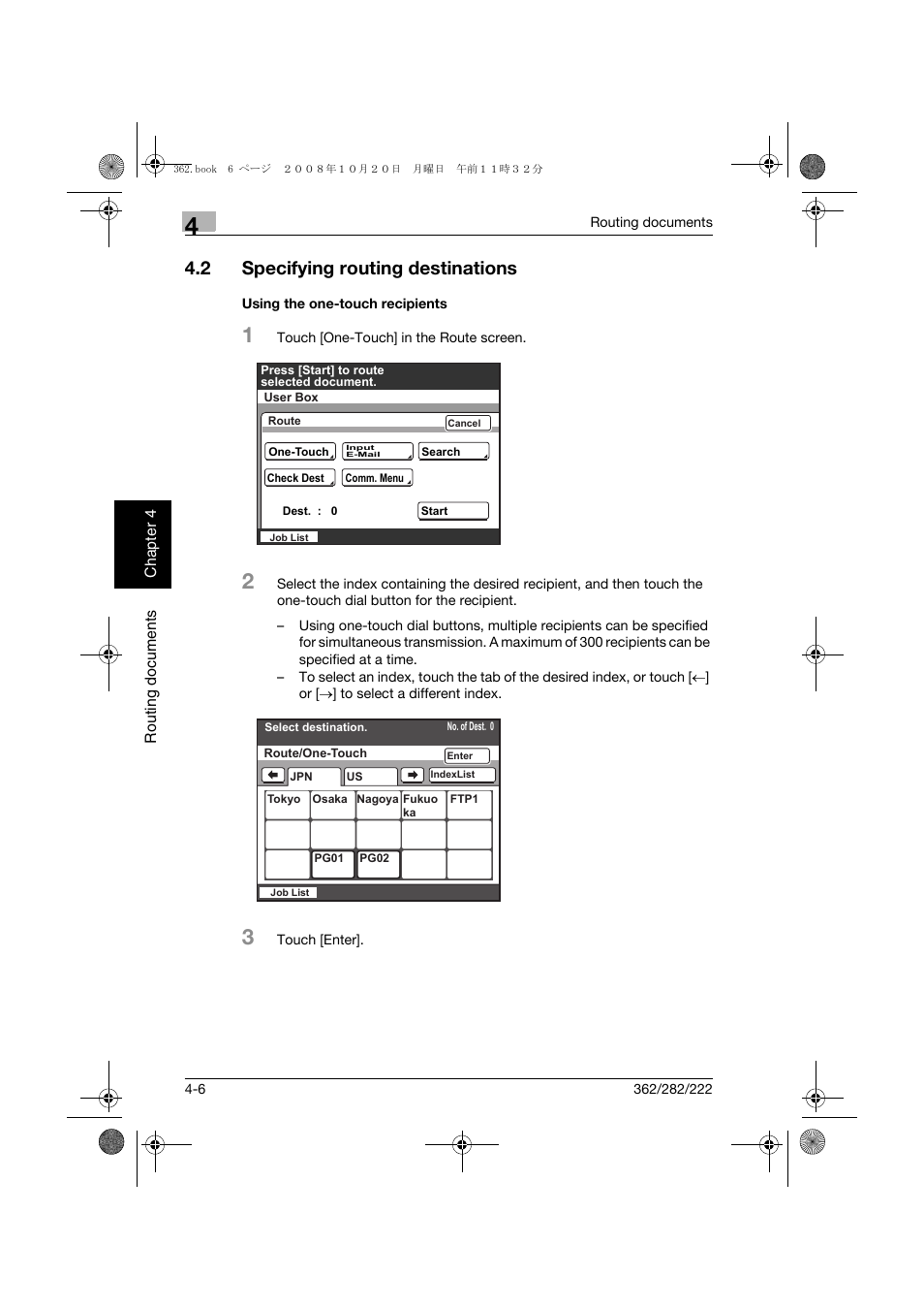 2 specifying routing destinations, Using the one-touch recipients, Specifying routing destinations -6 | Using the one-touch recipients -6 | Konica Minolta bizhub 282 User Manual | Page 97 / 204