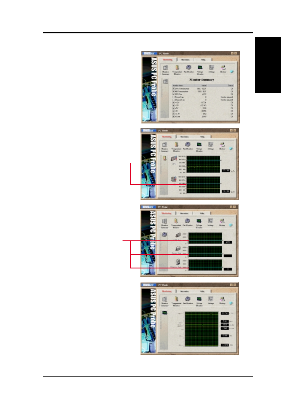 Software reference, 2 using asus pc probe, Monitoring | Asus A7V133-C User Manual | Page 95 / 102