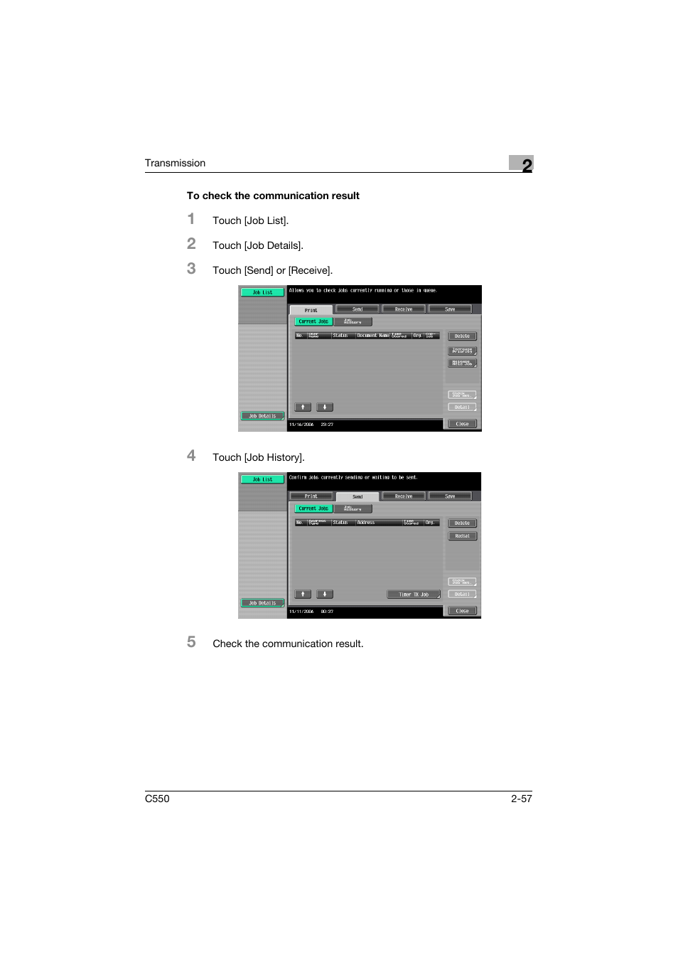 To check the communication result, To check the communication result -57 | Konica Minolta bizhub C550 User Manual | Page 101 / 403