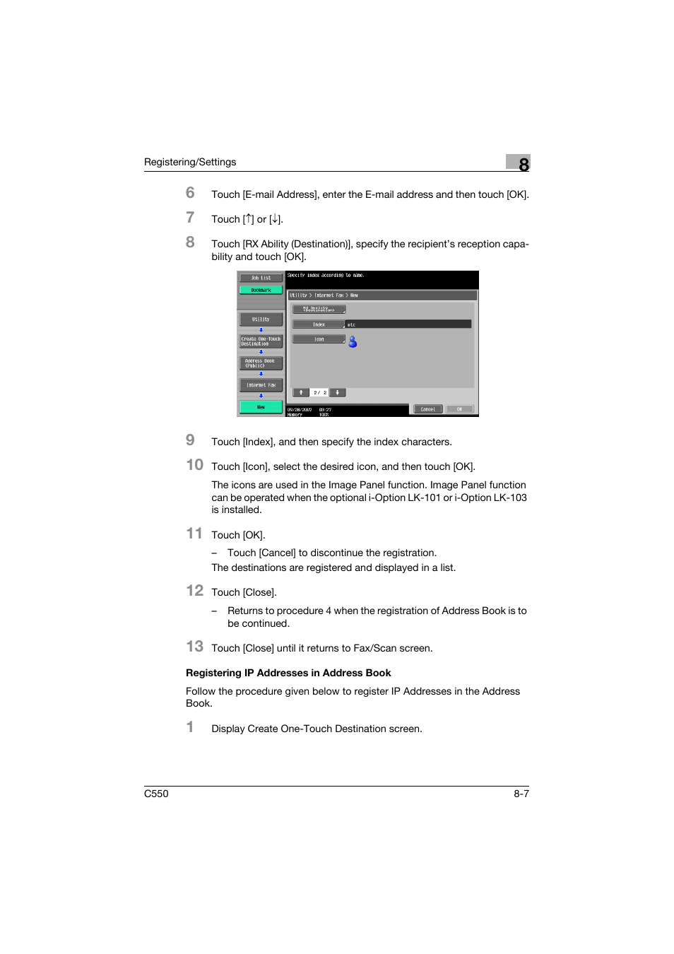 Registering ip addresses in address book, Registering ip addresses in address book -7 | Konica Minolta bizhub C550 User Manual | Page 208 / 403