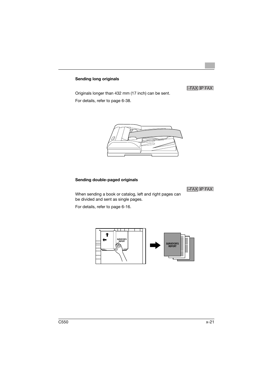 Sending long originals | Konica Minolta bizhub C550 User Manual | Page 22 / 403