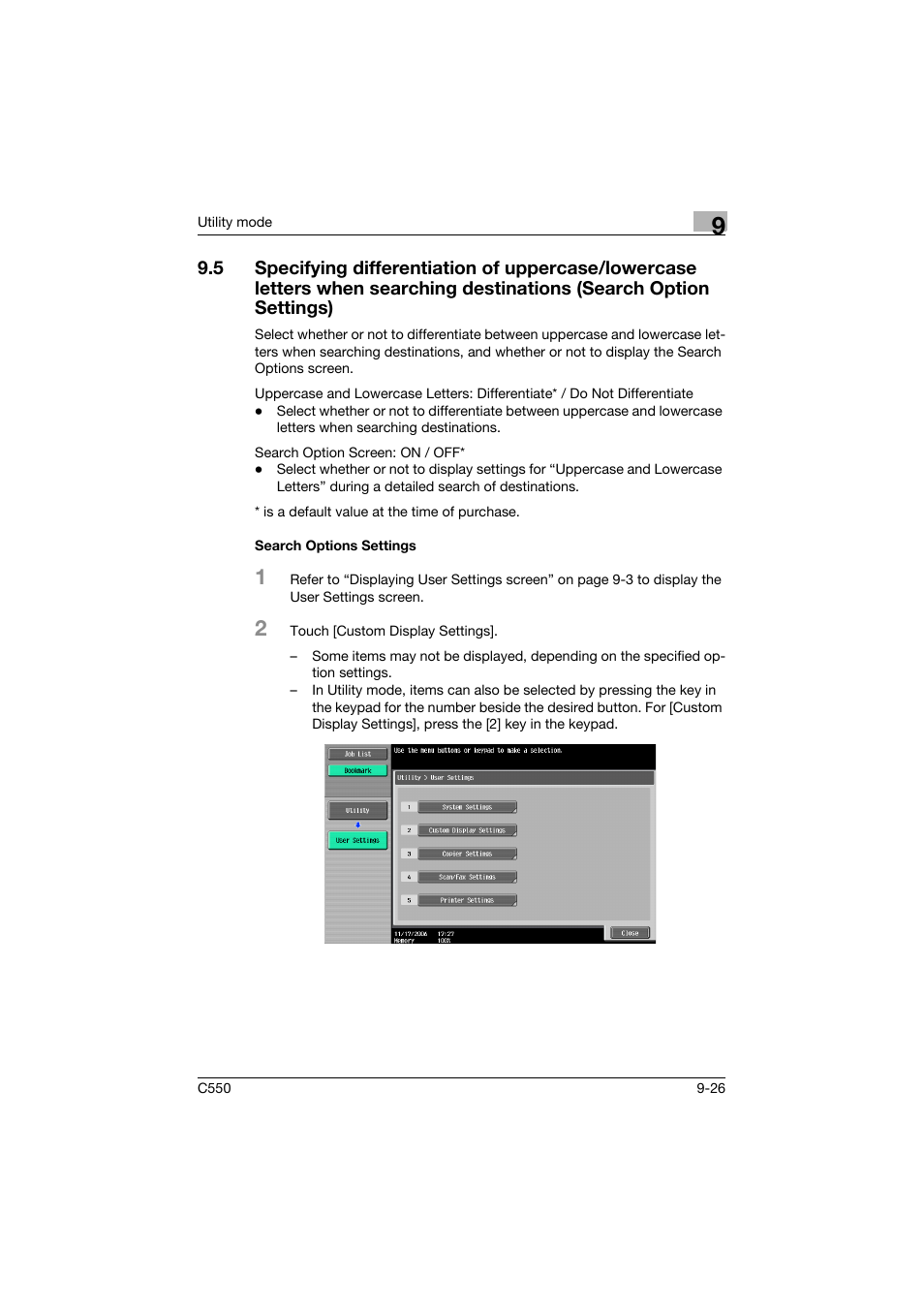 Search options settings, Search options settings -26 | Konica Minolta bizhub C550 User Manual | Page 276 / 403