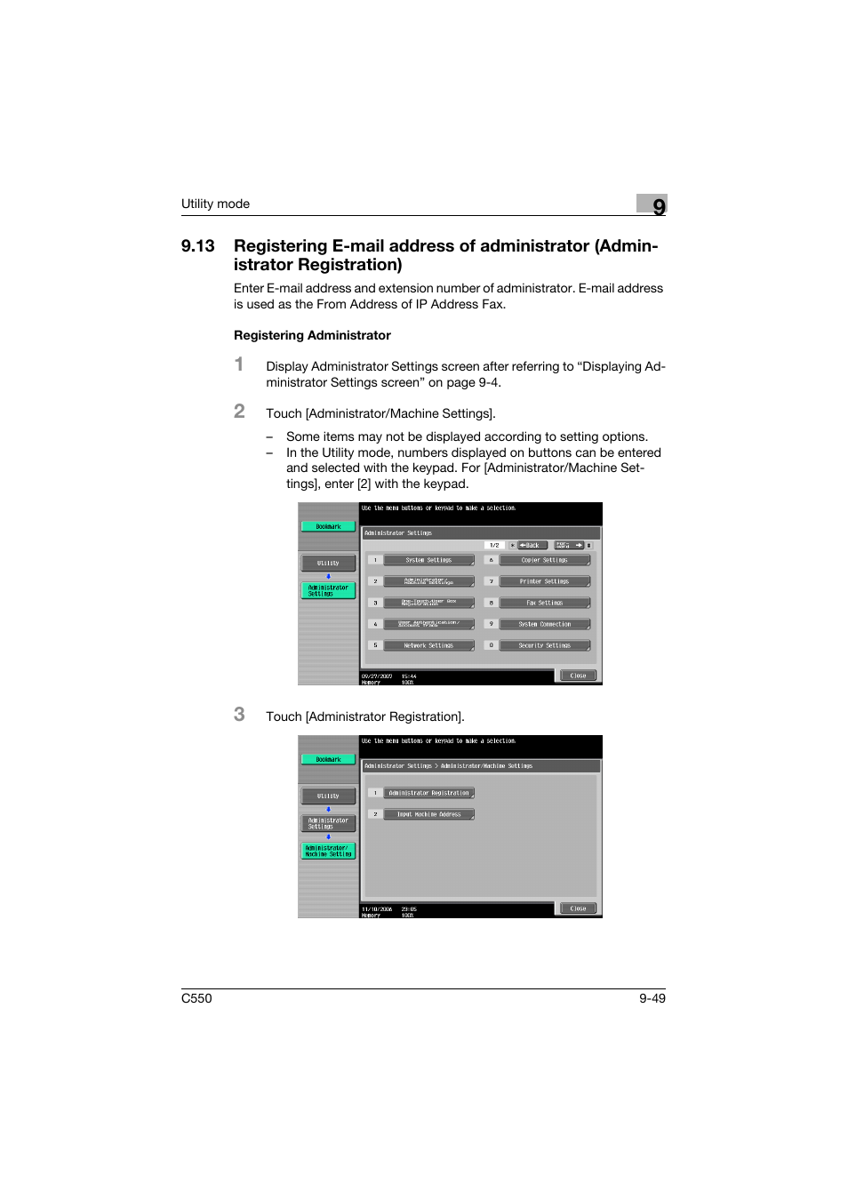 Registering administrator, Registering administrator -49 | Konica Minolta bizhub C550 User Manual | Page 299 / 403