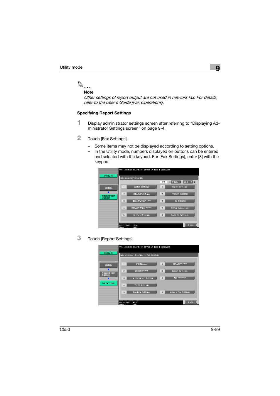 Specifying report settings, Specifying report settings -89 | Konica Minolta bizhub C550 User Manual | Page 339 / 403