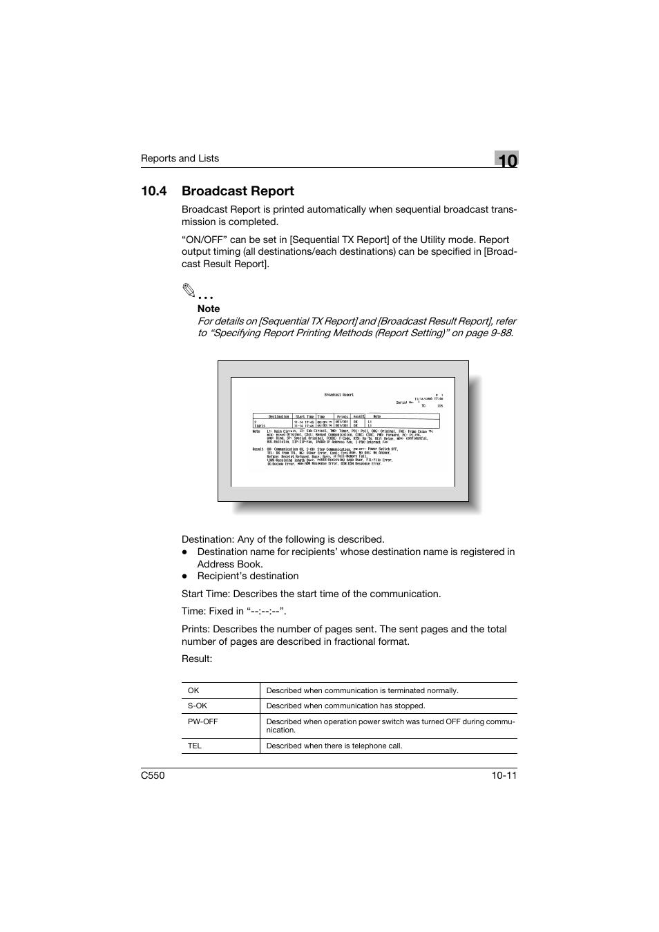 4 broadcast report, Broadcast report -11 | Konica Minolta bizhub C550 User Manual | Page 366 / 403